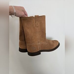 Texas Steer Tan Suede Boots Ranch Western Farm Made in USA | Womens 6.5